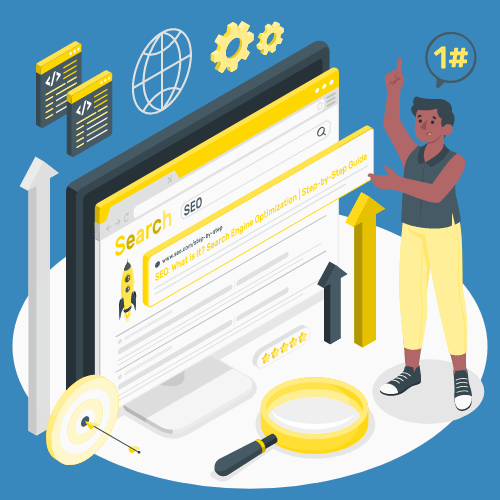 a man pointing at a computer screen as his Search Engine Optimization strategy is growing his business.